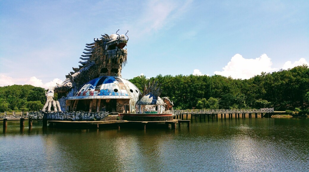 Abandoned Water Park, Thuy Tien Lake, Hue Vietnam.
You can walk or bike around this a abandoned water park, that was opened in 2004 and cost around 3 million US dollar, then closed down not long after and left. There is a big lake with an an amphitheatre where shows would have been performed. The Dragon (pictured) that you can still climb into the mouth to get a good view, flumes, slides, a kids play area and guest accommodation houses. #packsandaplan #abandoned
Check out our adventures and useful information http://packsandaplan.com/