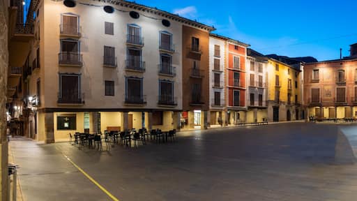 Plaza Mayor, main square of Graus, Aragon, Spain Neoclassical-Style Mural Paintings Square, Graus, Huesca Spain