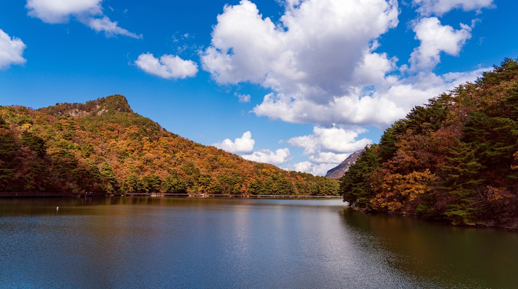 lake and mountains at Sanjeong lake around Mt. Myongsungsan, Pocheon, Kyonggido, Korea
