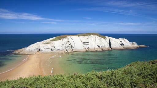 spectacular beach Playa de los Covachos, Cantabria, green belt of Spain
