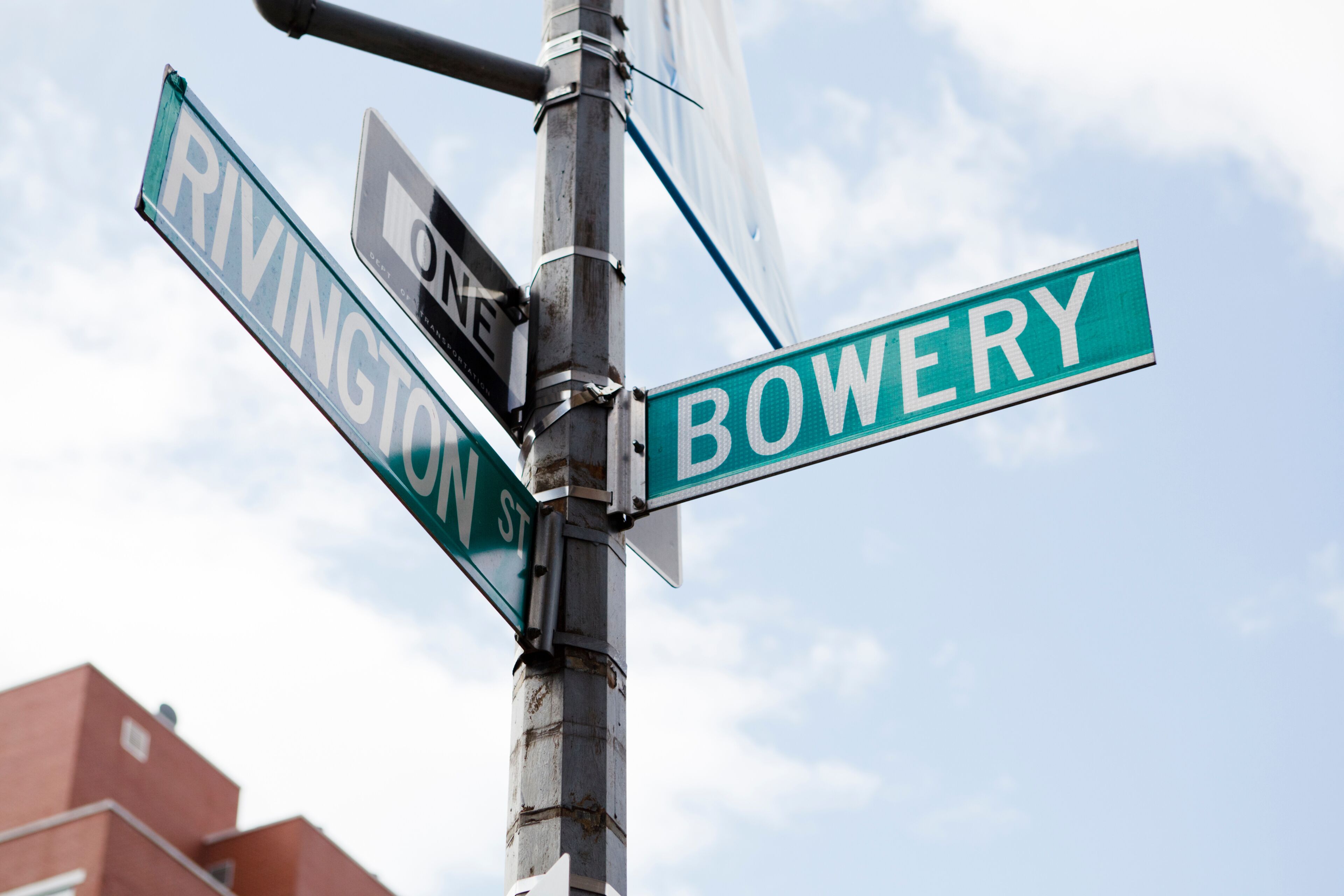Street signs for RIVINGTON ST and BOWERY.