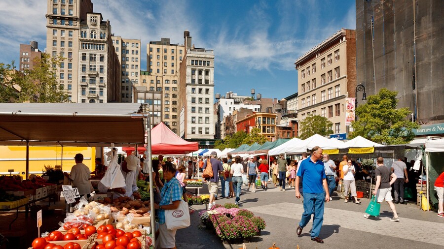 Union Square som omfatter mad, markeder og gadeliv