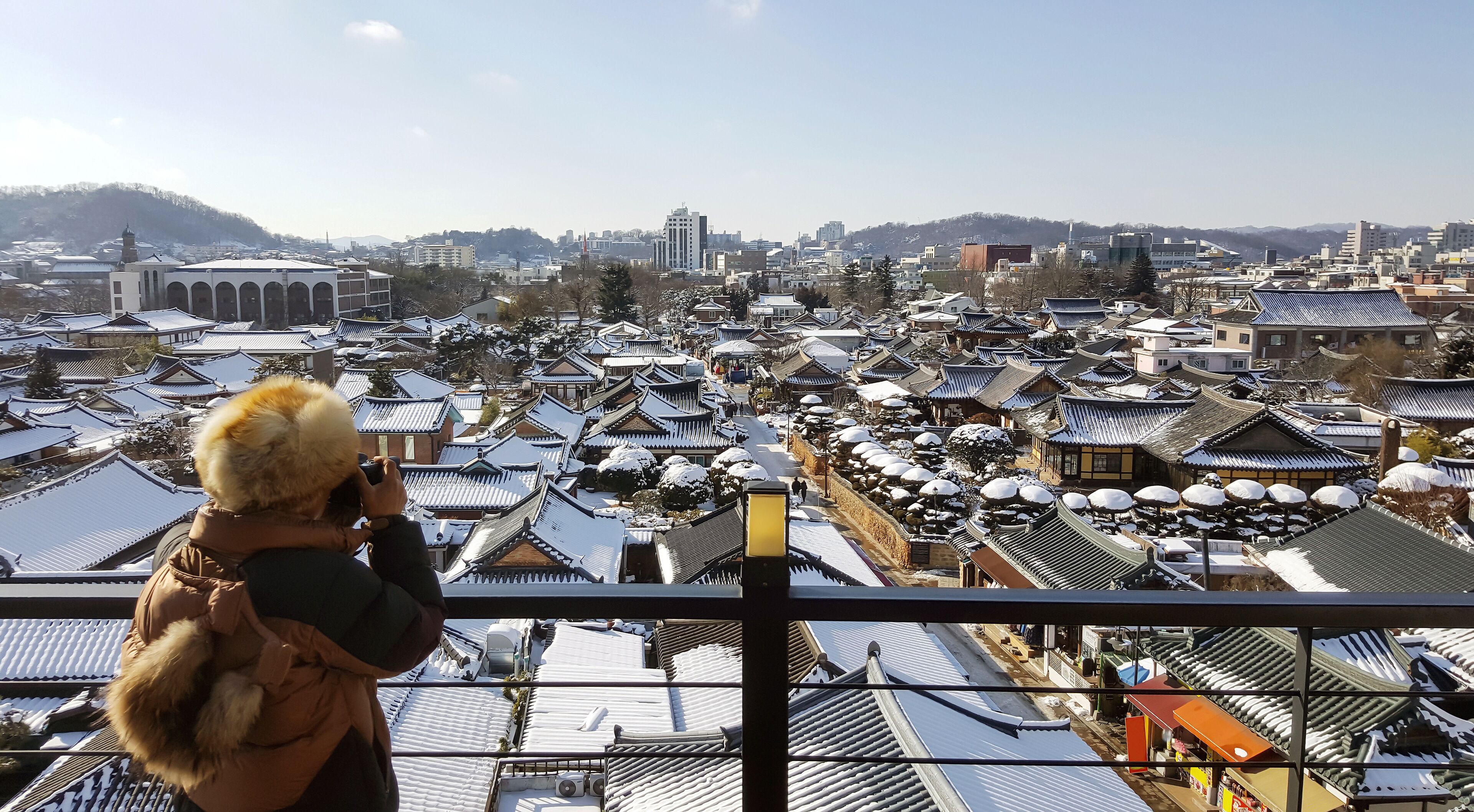 Winter Scene of Hanok(Korean traditional house) Village in Jeonju, South Korea