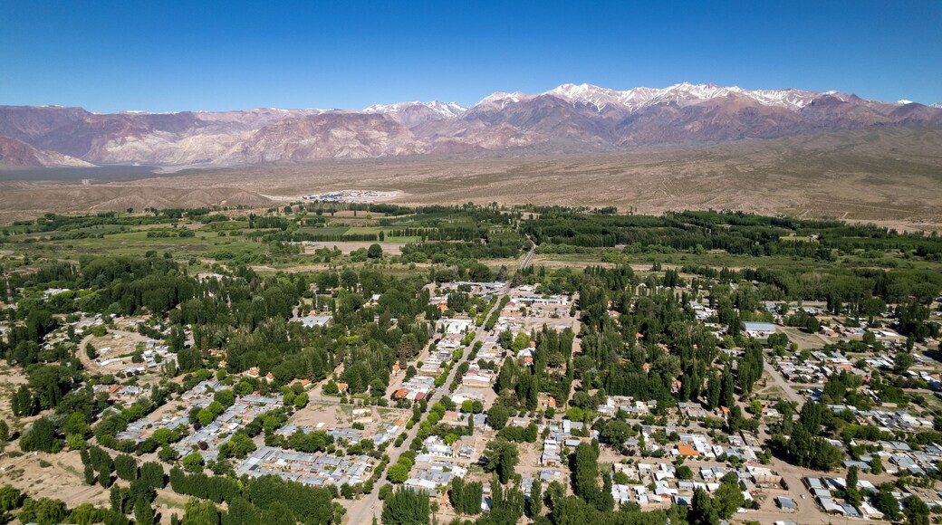 Aerial view of the town of Uspallata, Mendoza, Argentina.