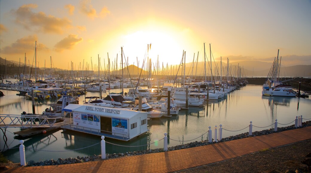 Abell Point Marina og byder på bådsejlads, en solnedgang og en bugt eller havn