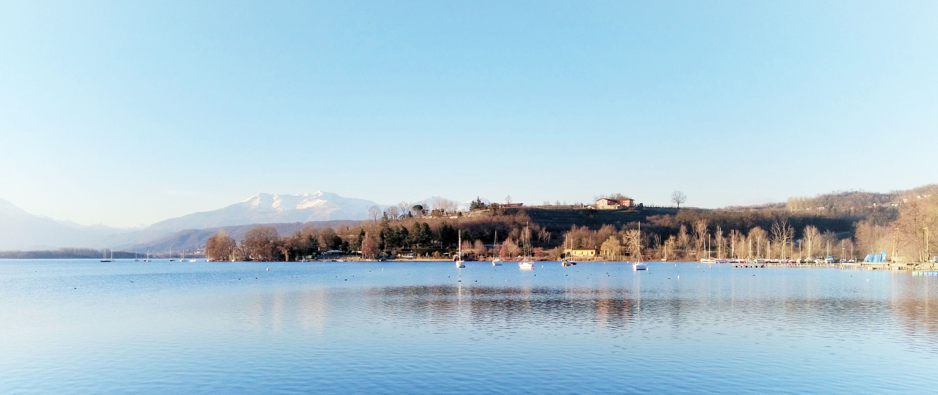 panorama of a relaxing blue lake