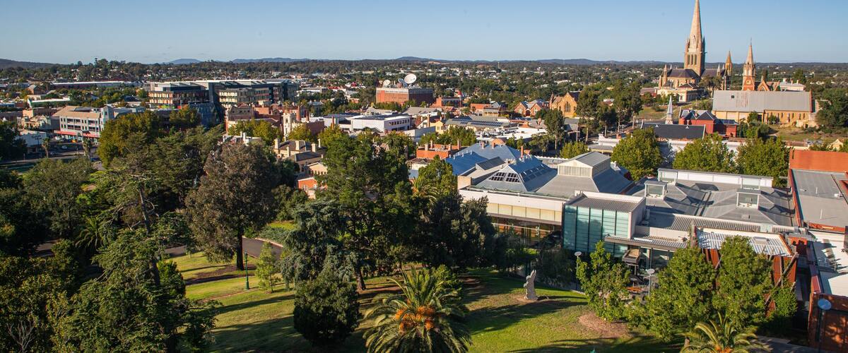 Rosalind Park showing landscape views and a small town or village