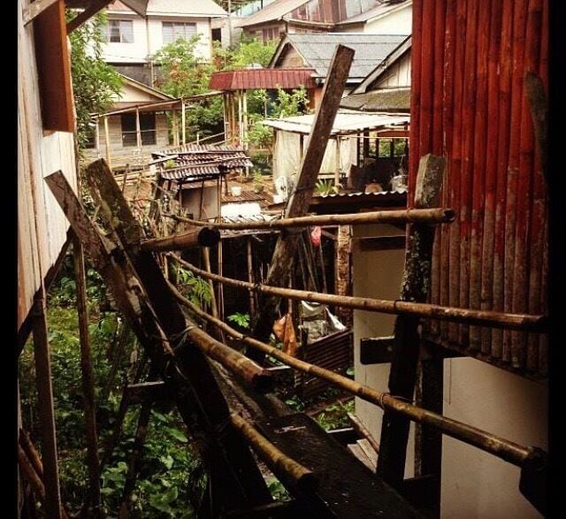 Bamboo walkways connecting the longhouses in Sarawak