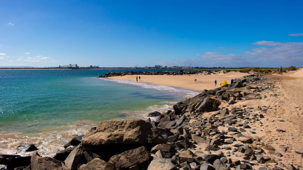The Breakwater, Bunbury Outer Harbour Western Australia is a basalt formation which ends in Point Casuarina and is a wall of stone reaching into the Indian Ocean to provide an area of calm water., Sh