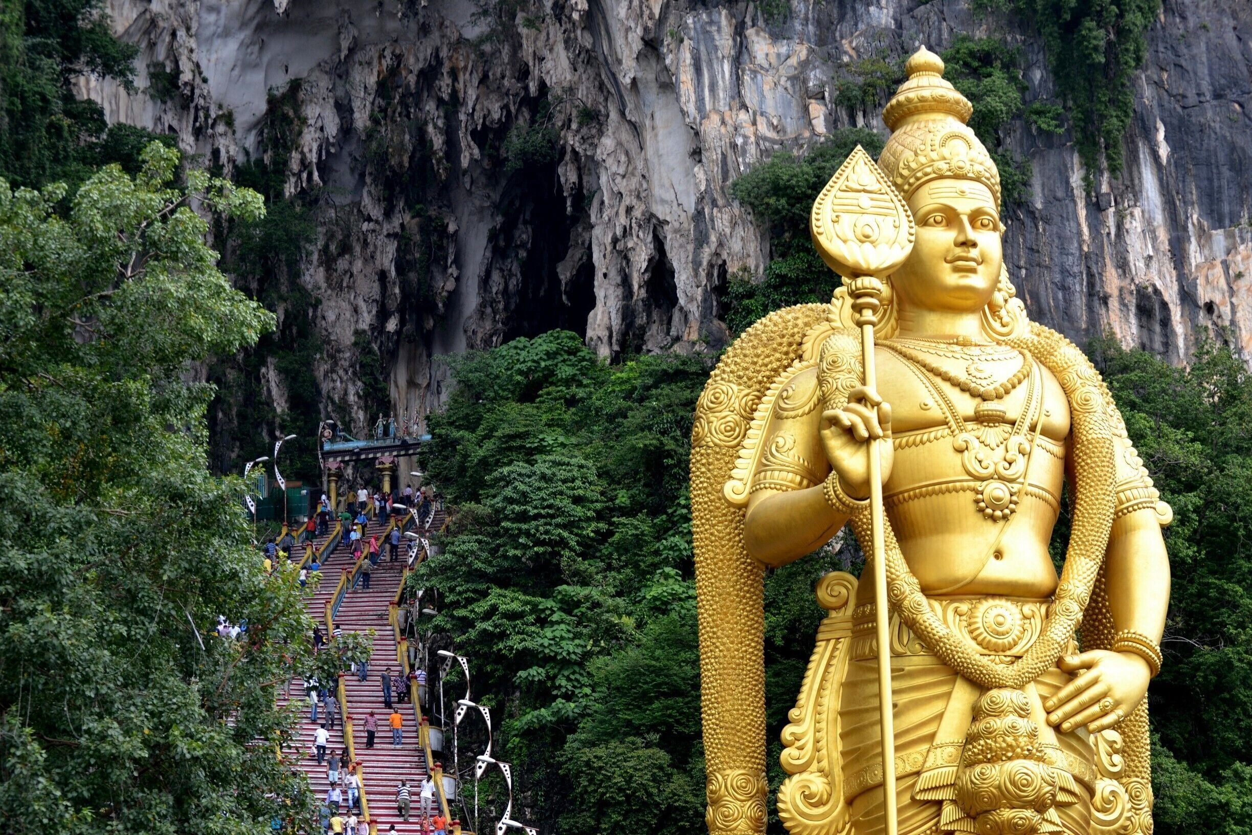 Batu caves. It takes less than an hour to reach it by train from Kuala Lumpur