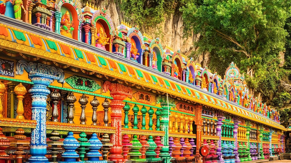 Colorful stairs of Batu caves, Malaysia. Panorama