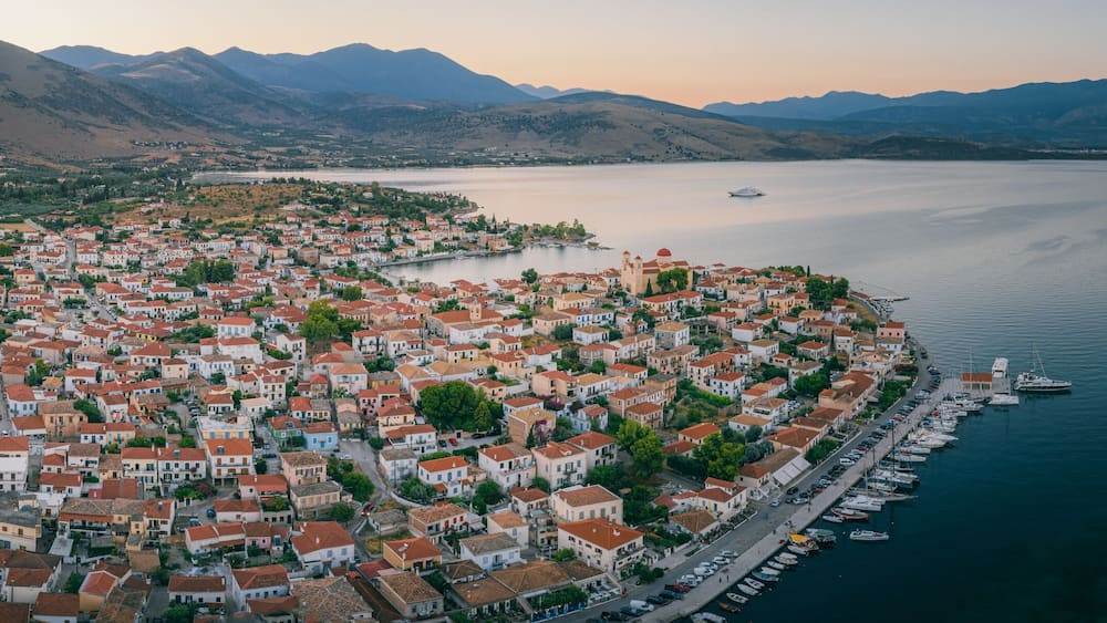Aerial view of Galaxidi (Galaxeidi) in the southern part of Phocis, Greece