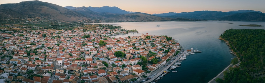 Aerial view of Galaxidi (Galaxeidi) in the southern part of Phocis, Greece