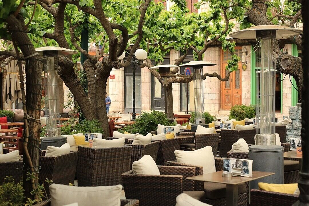 Cute outdoor cafes in Arachova, Greece