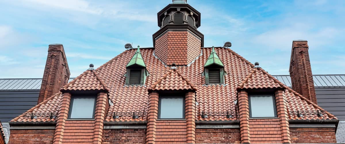 Colonial style roof in the former Victoria Hospital for Sick Children in Toronto, Canada
