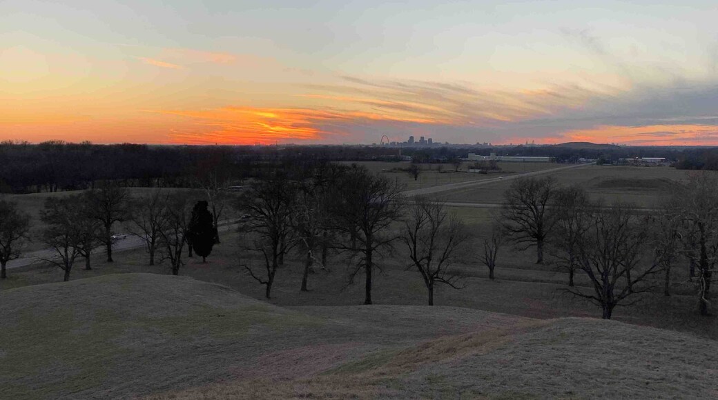 View of St. Louis from the Monks Mound at Cahokia Mounds State Historic Site.