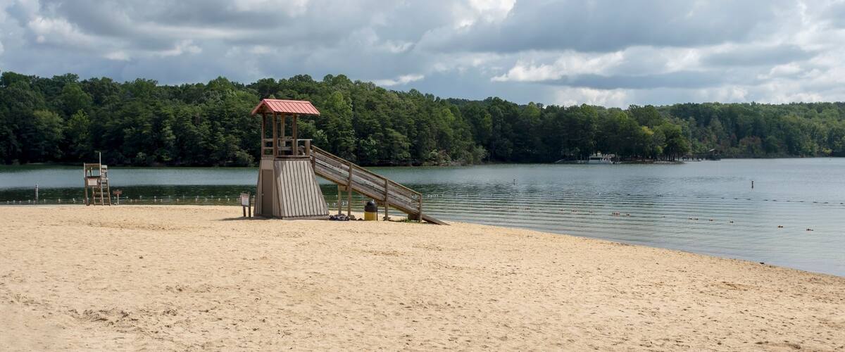 Empty state park beach on Smith Mountain Lake in Virginia.