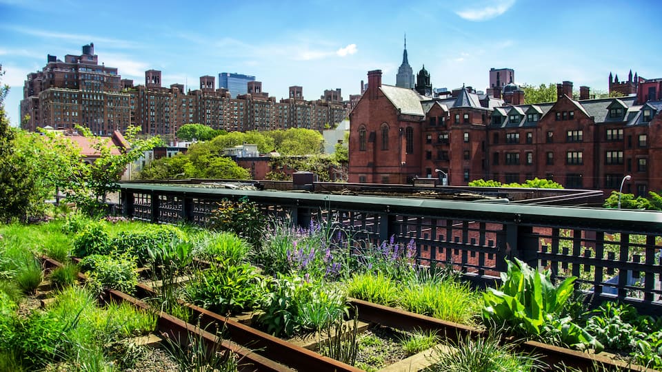 High Line. Urban public park on an historic freight rail line, New York City, Manhattan.