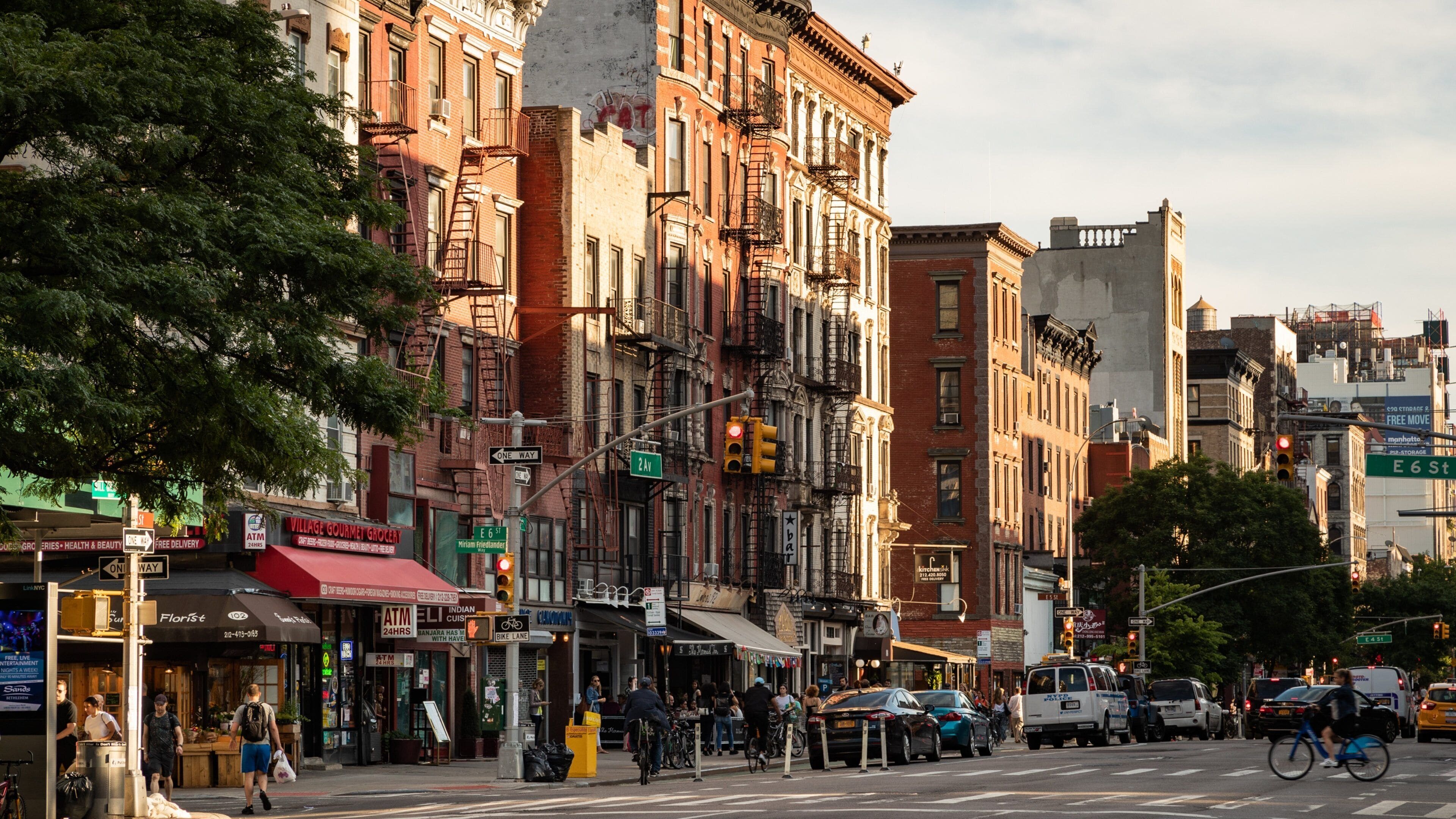 East Village which includes street scenes and a city