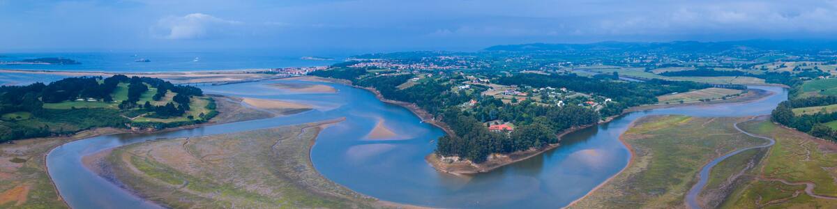 Aerial View, Marshes, Ria de Cubas, Miera river, Ribamontan al Mar Municipality, Marina de Cudeyo, Cantabria, Cantabrian Sea, Spain, Europe