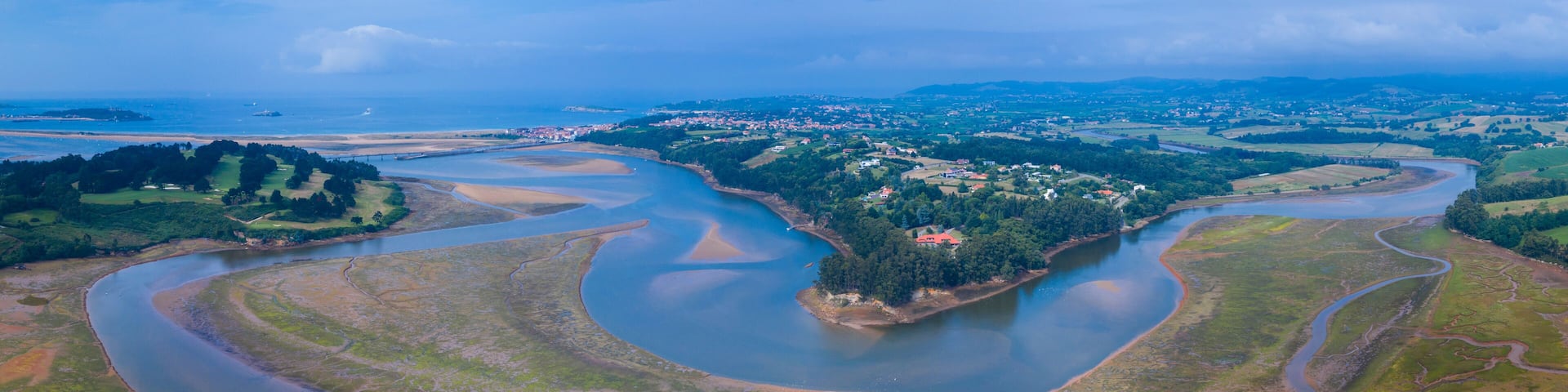 Aerial View, Marshes, Ria de Cubas, Miera river, Ribamontan al Mar Municipality, Marina de Cudeyo, Cantabria, Cantabrian Sea, Spain, Europe