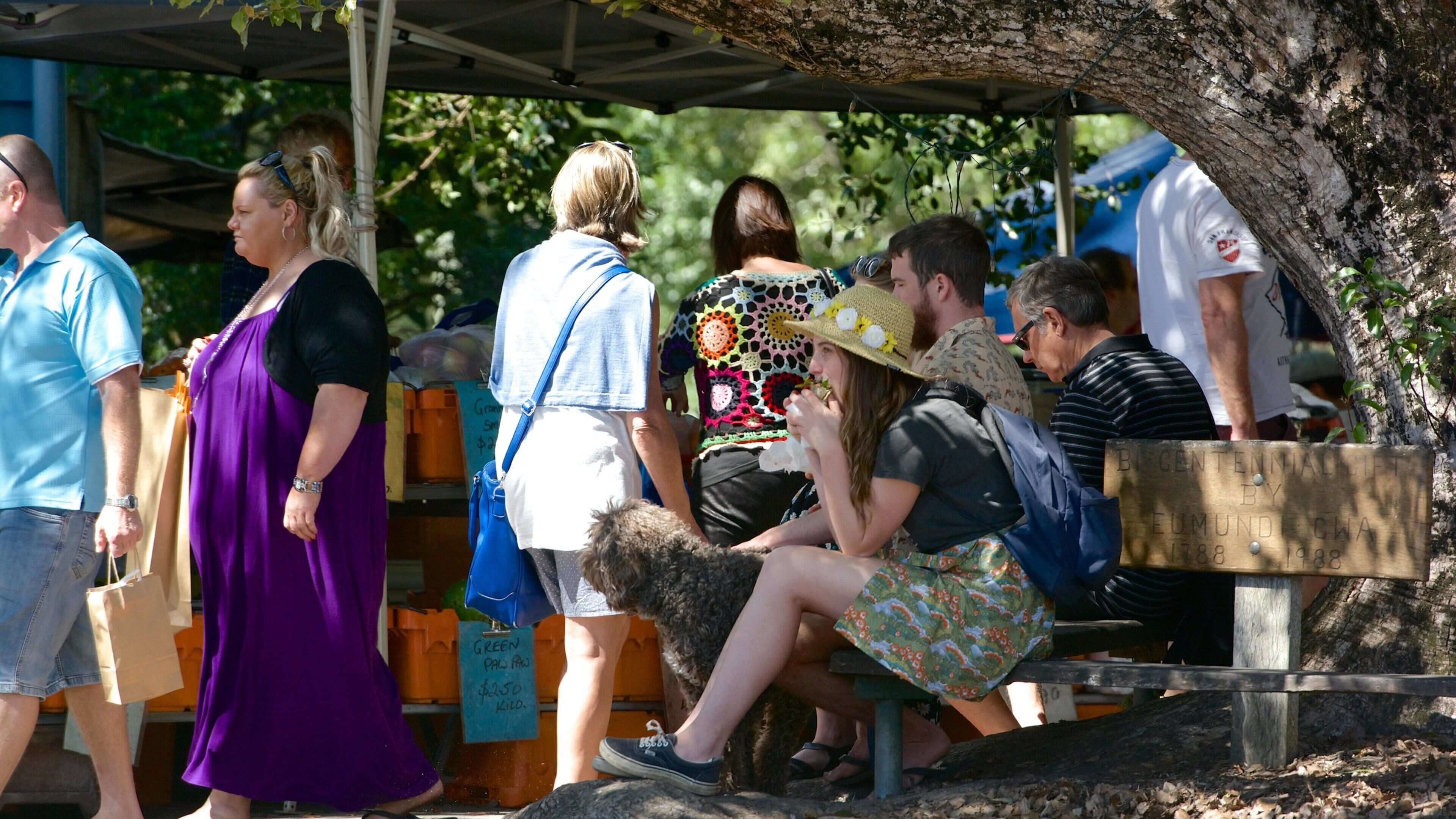 Eumundi which includes markets as well as a large group of people