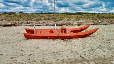 Picturesque view on Italian sandy beach Marina di Vecchiano nearby Pisa, Tuscany Italy