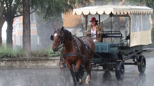 A Tuscan cowgirl in a hailstorm. Not often you see that.