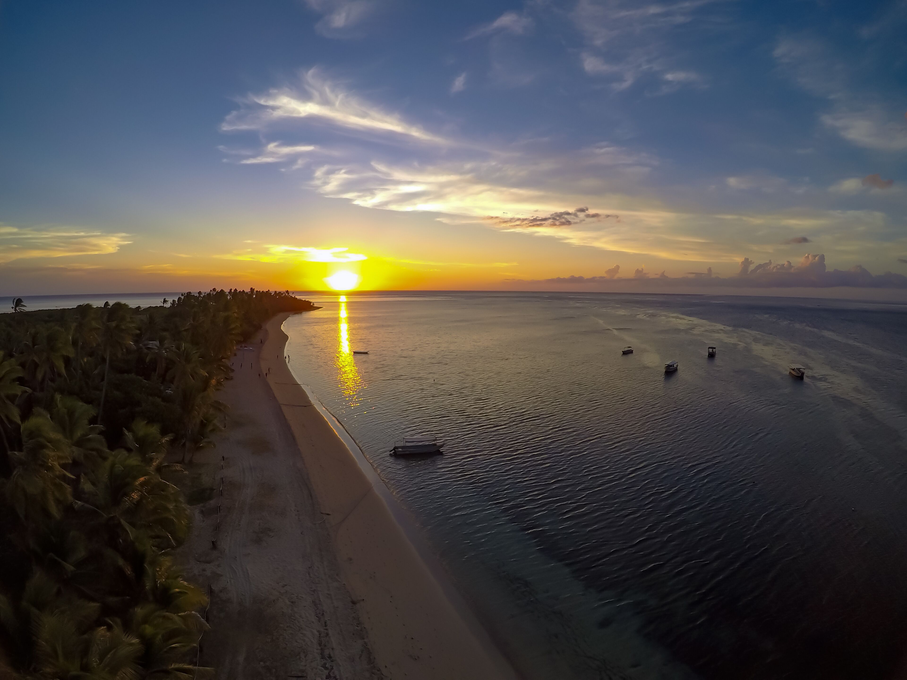 aerial view of sunset over the sea