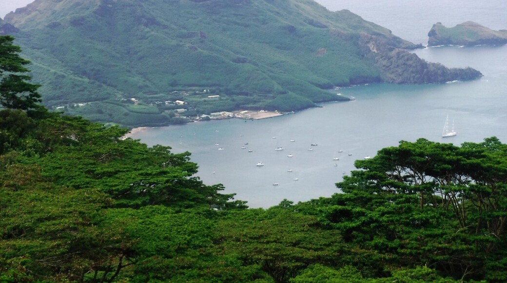 The island of Hiva Oa, Marquesas, French Polynesia! The locals will take you on a 4x4 tour of their island to "La Cascade," a beautiful waterfall with a clear pool to swim in -- but first you have to live through the Jeep tour, and hike 30 minutes through the steamy jungle with its hungry mosquitos!