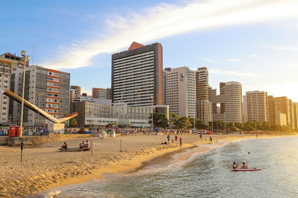 Beach goers at Beira-Mar in Fortaleza, Ceara, Brazil late in the afternoon. August 12, 2014.