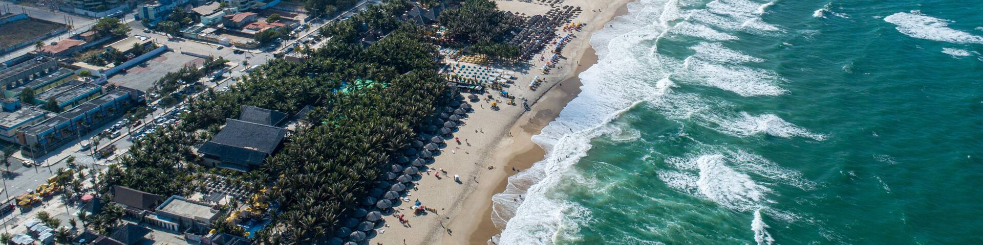 Aerial view of the most famous beach of Fortaleza / Brazil. "Praia do Futuro" tropical beach.