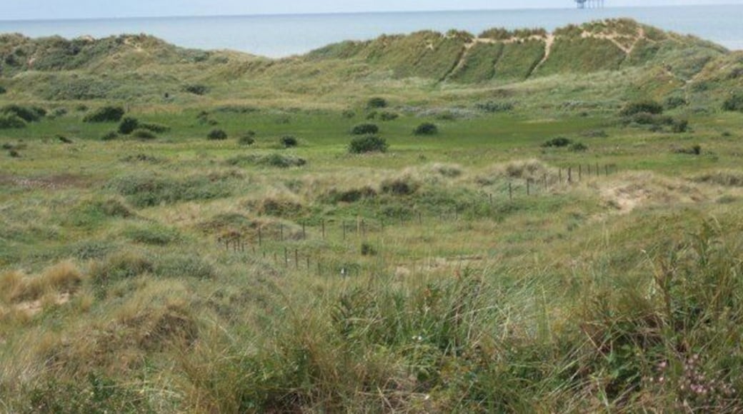 Ainsdale dunes On the horizon, the gas rig in Liverpool Bay.