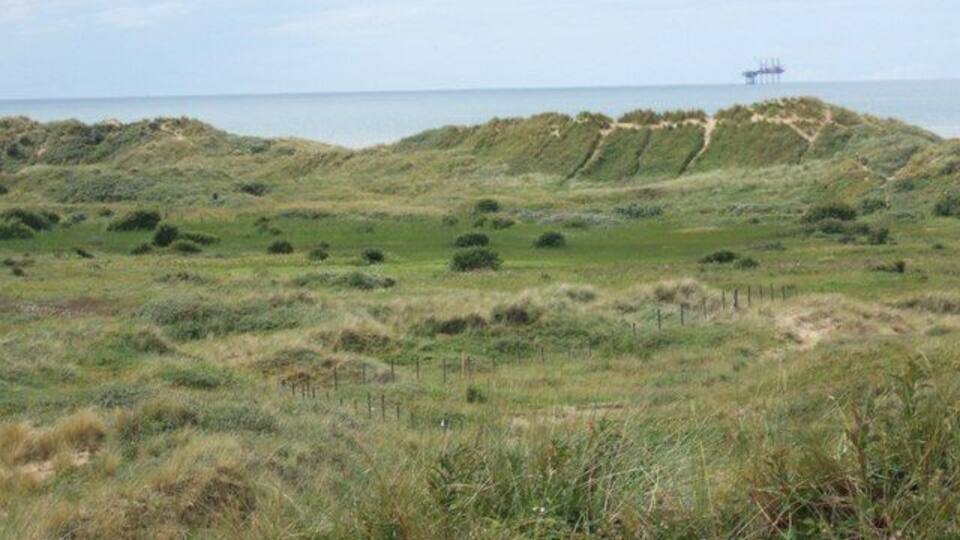 Ainsdale dunes On the horizon, the gas rig in Liverpool Bay.