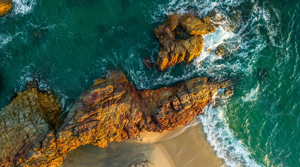 Aerial view of a natural arch along the coast in Jericoacoara, State of Ceara, Brazil.