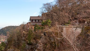 Old mountain inn on Mount Oybin. Saxony. Panorama