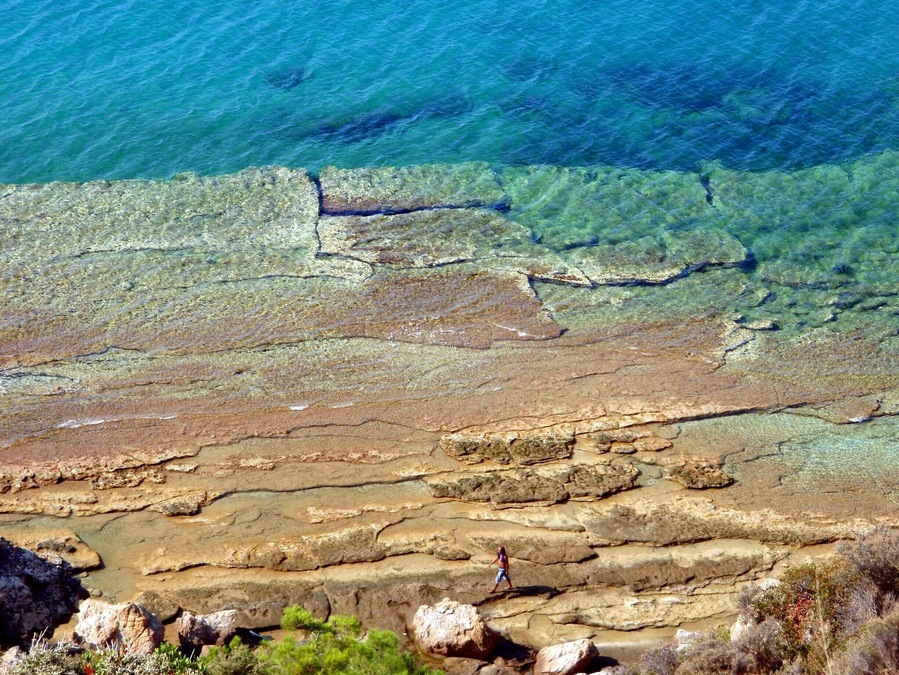 A man walking on water. The photo was taken near Metalia beach on the way Pefkari-Limenaria, Thassos island, Greece.
#blue