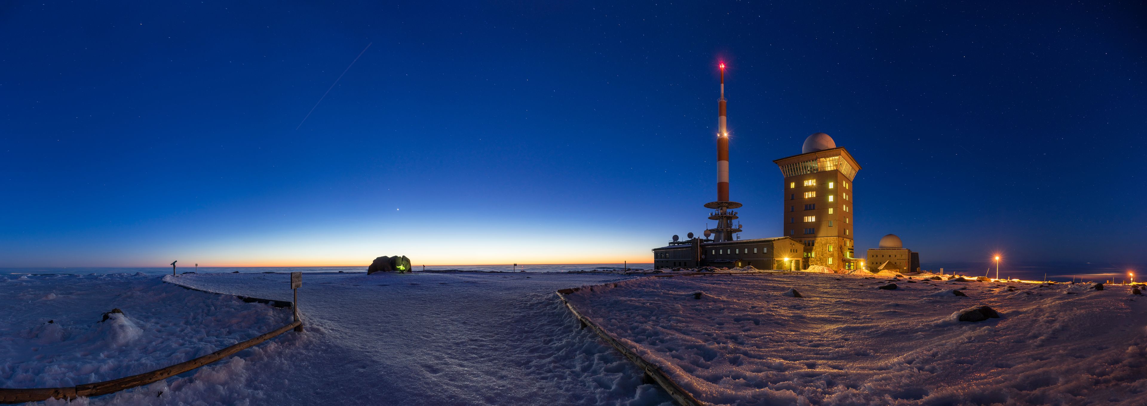 Germany, Saxony-Anhalt, Harz National Park, Brocken Plateau with Brocken house at night