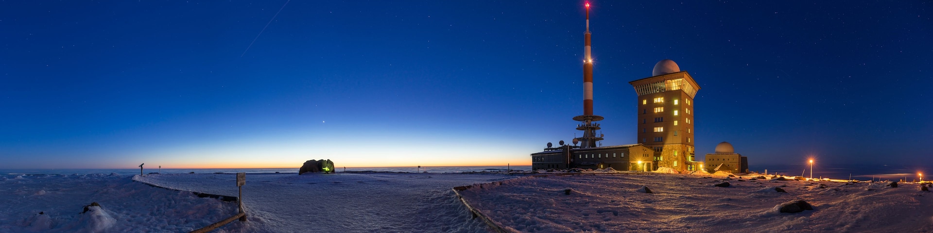 Germany, Saxony-Anhalt, Harz National Park, Brocken Plateau with Brocken house at night