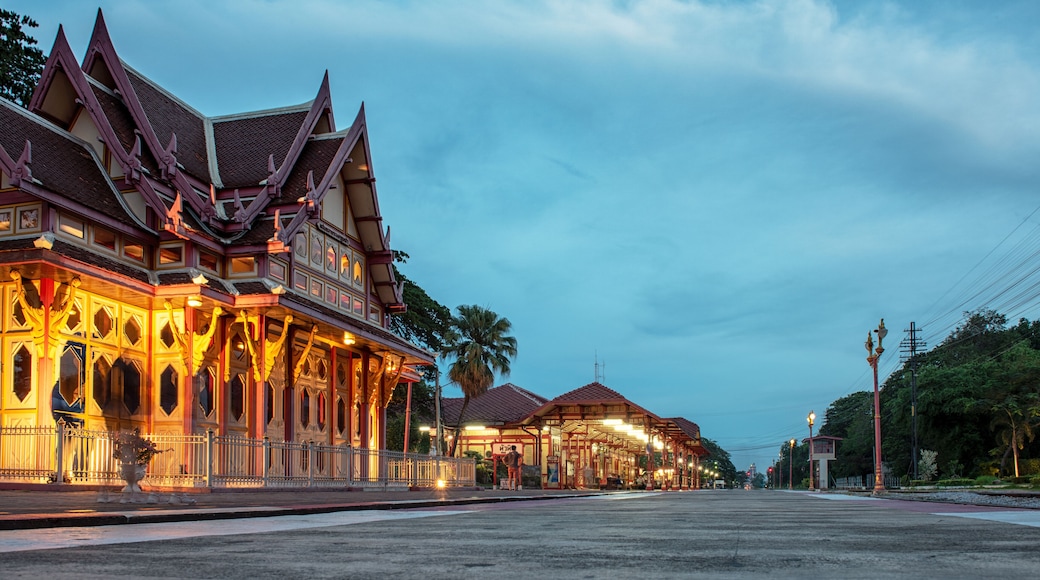 Hua Hin railway station at night,Hua Hin railway station Thailand.