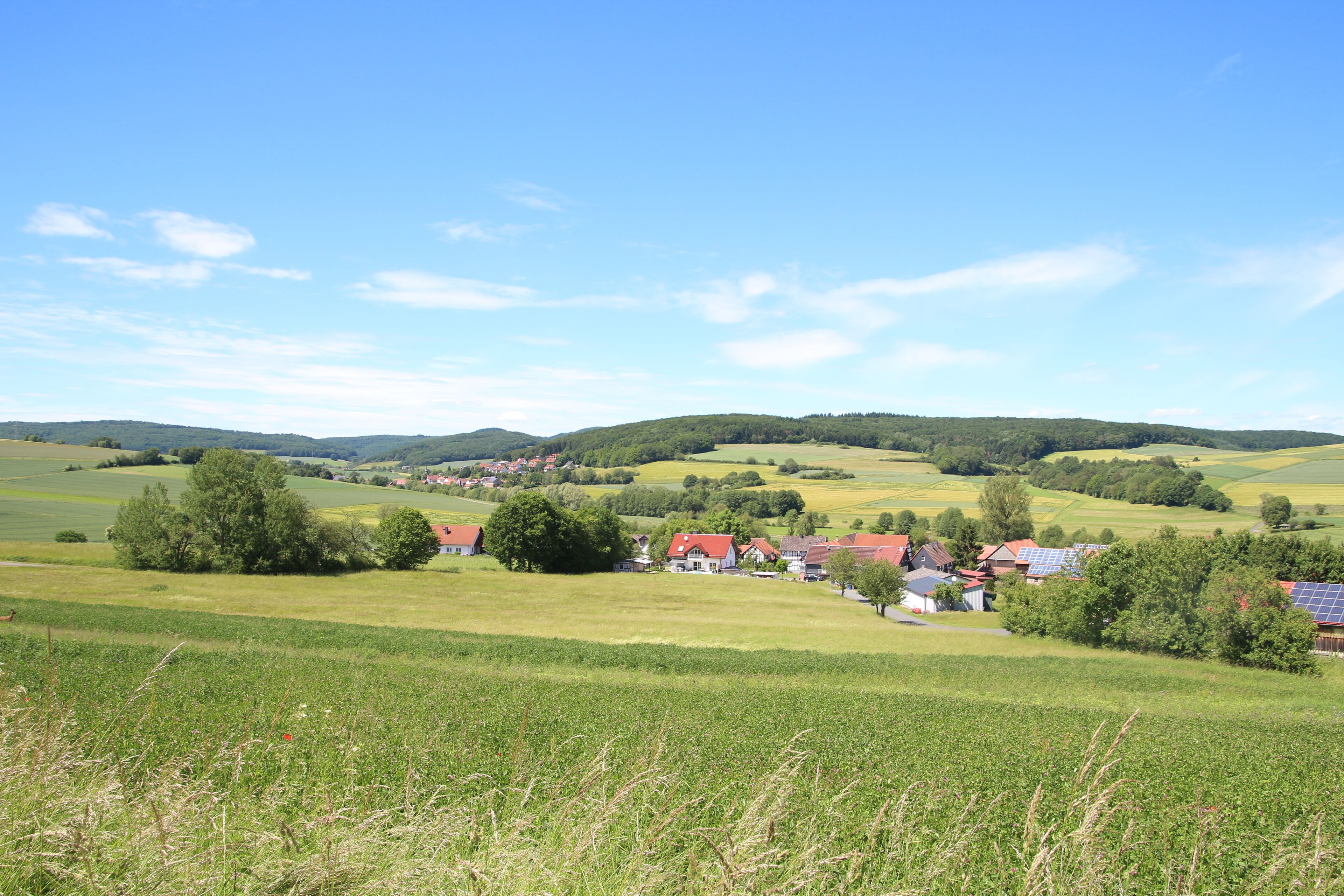 Im Vordergrund Nesselbrunn, im Hintergrund Weitershausen