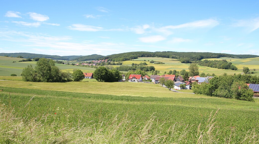 Im Vordergrund Nesselbrunn, im Hintergrund Weitershausen