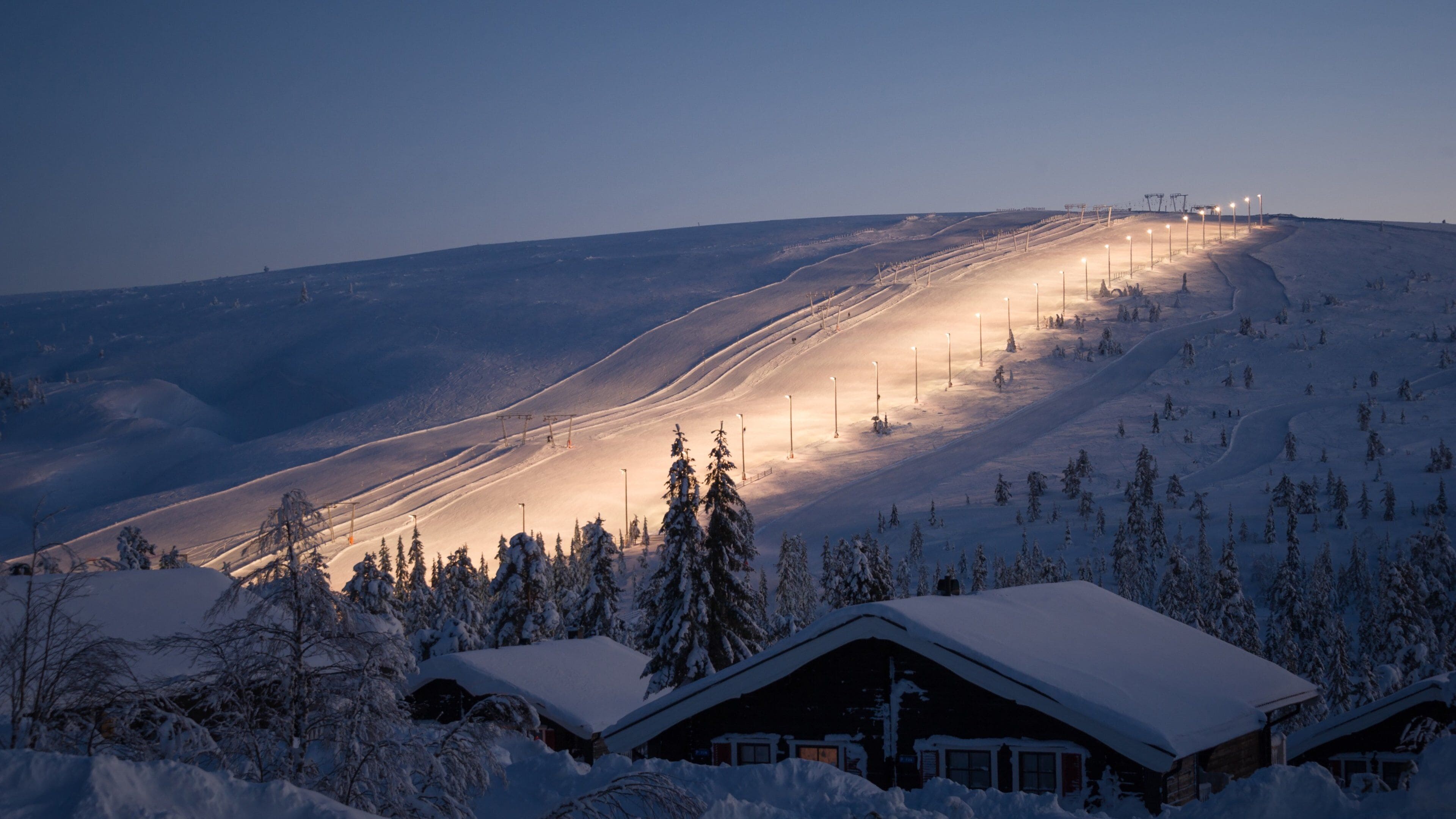 Salen showing mountains, night scenes and snow