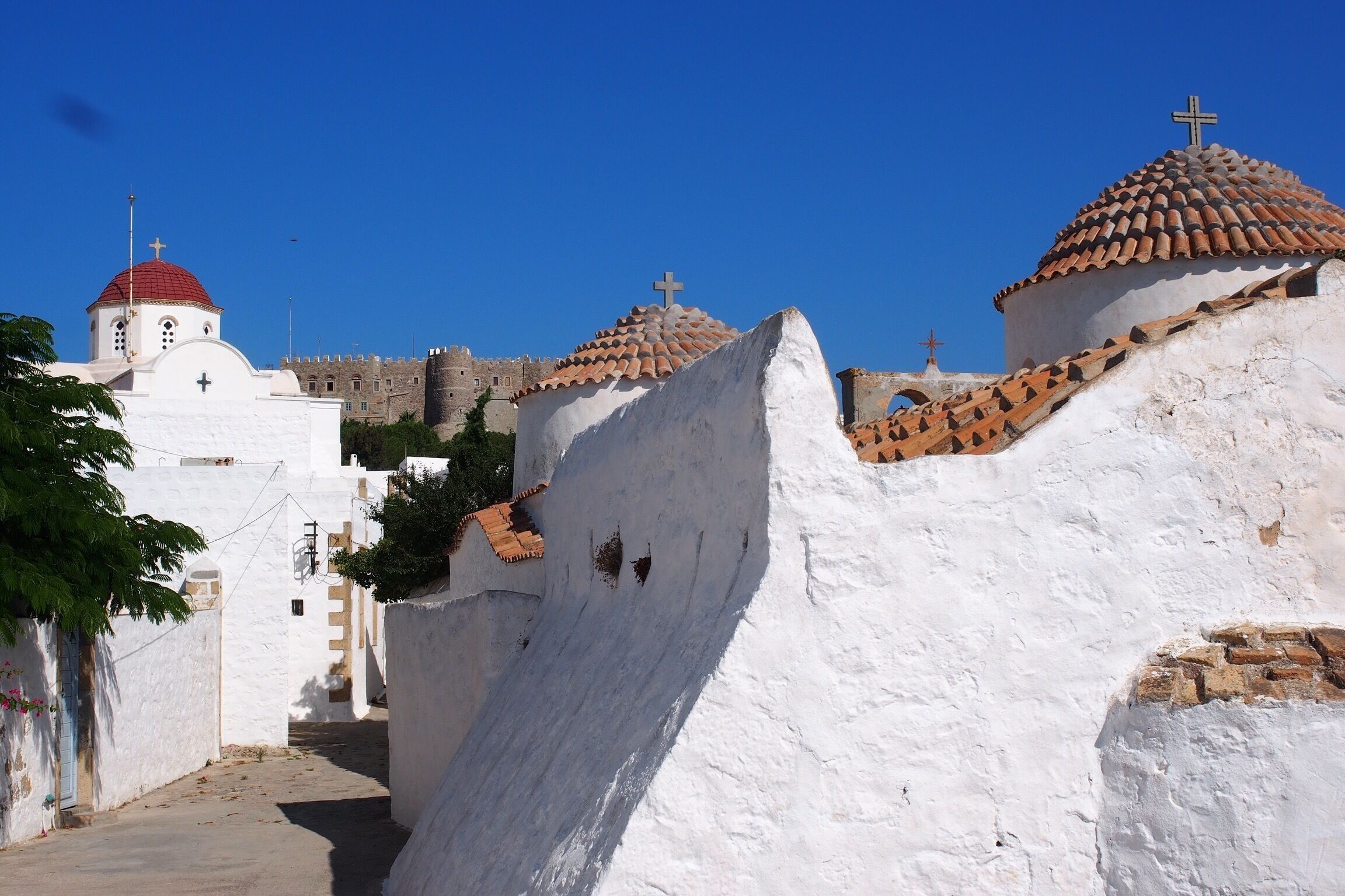 View of Monastery of St. John (Unesco) on the island of Patmos, Greece.