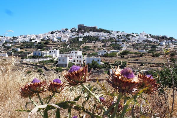 View of Chora and St. John Monastery (Unesco) on island of Parmos, Dodecanese islands, Greece.