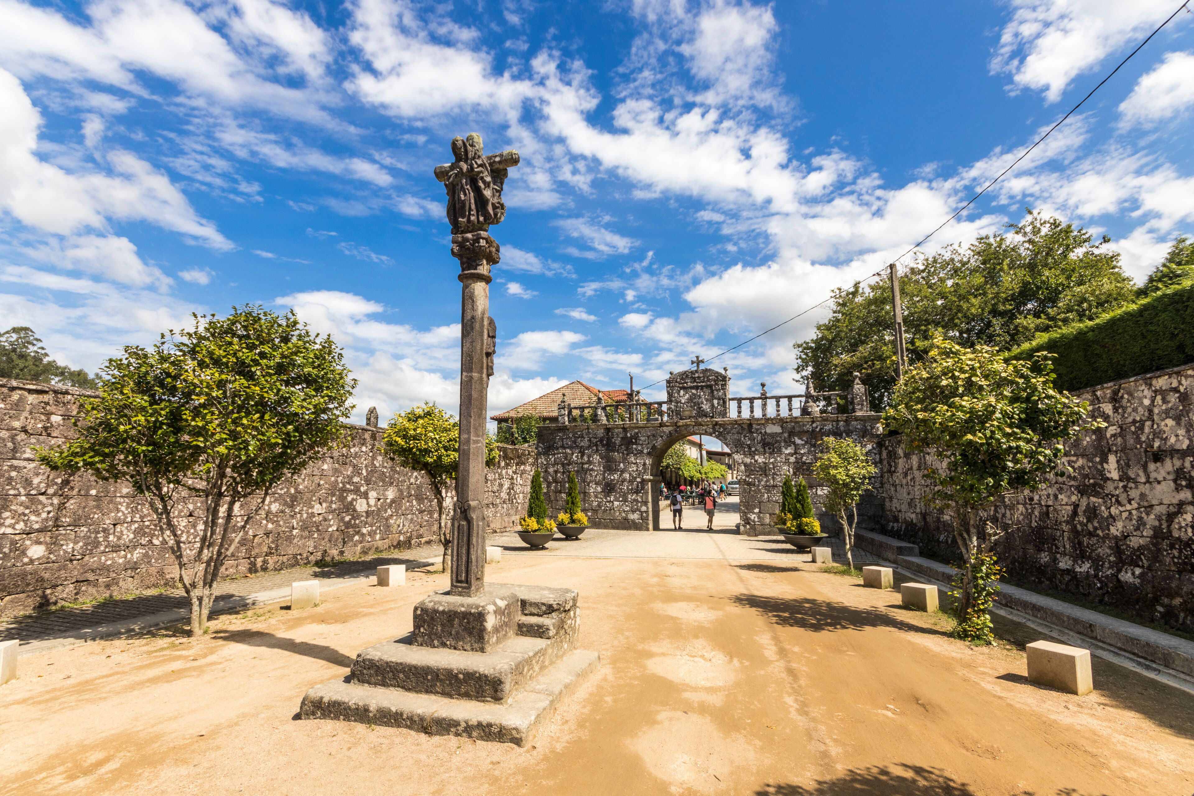Meis, Spain. A cruceiro or calvary in Galicia, in the entrance to the monastery of Armenteira