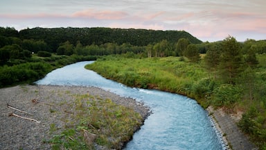 Asahikawa showing a river or creek, a sunset and landscape views