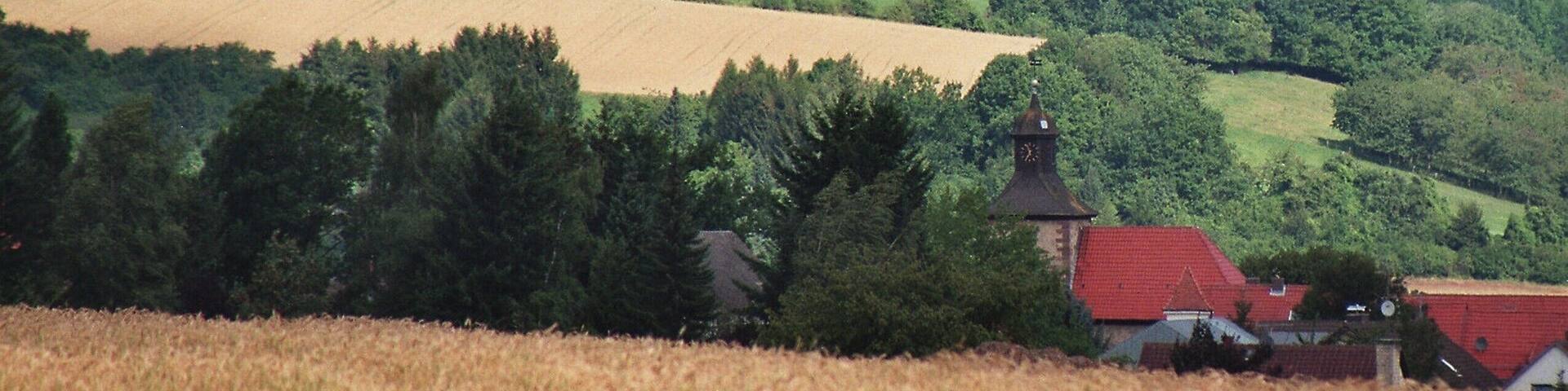 View to Atzenhausen and to the mountain Hoher Hagen
