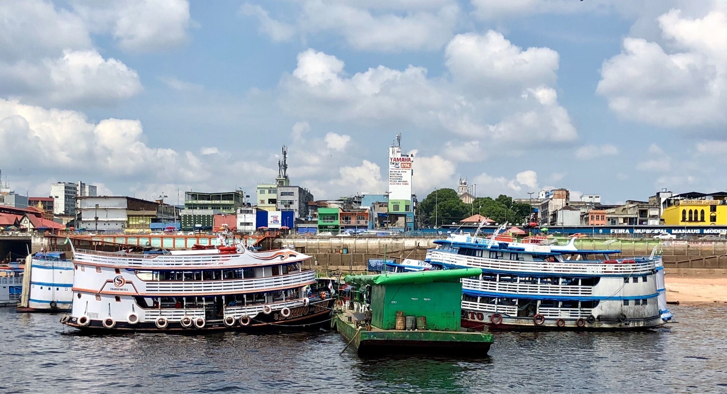 River transportation docked here in Manaus. The locals use the river as a highway and will travel hours or days from place to place. It is amazing the variety of transportation available as well as the number of boats that are waiting for customers.