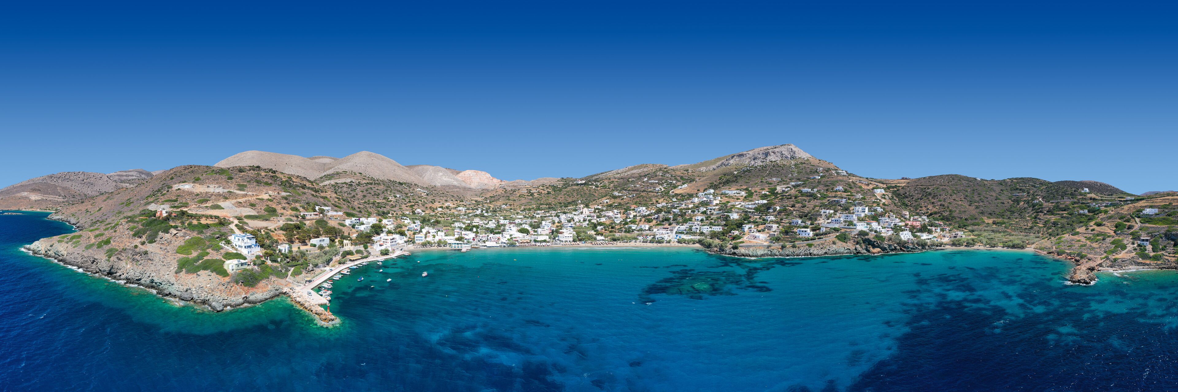 Aerial view of Kini Beach in Syros, Greece
